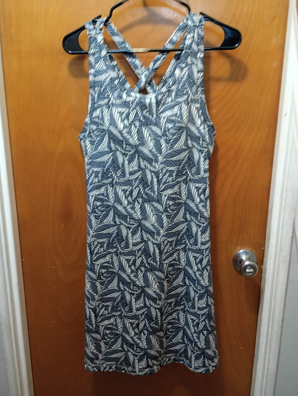 Eddie Bauer Sleeveless Navy Leaf-Print Shift Dress